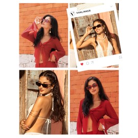 VANLINKER Retro Rectangle Polarized Sunglasses for Women Men Small Narrow 90s Vintage Trendy Rectangular Glasses VL9830,Dark Green