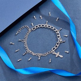 UNICRAFTALE 50 Pieces Extension Chain Charms Drop End Charms Stainless Steel Pendant Mini Bracelet Charms Terminators for DIY Jewellery Accessories Necklace Making, Metal