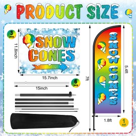Hahafelt 5 Pcs Snow Cones Decor Cool Snow Cones Swooper Feather Flag with Pole Kit and Yard Sign Banner for Business Advertising Supplies Home Lawn Outdoor Decorations