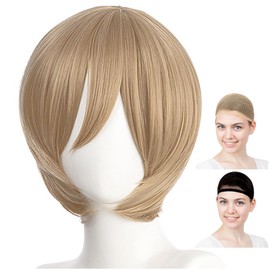 CaseEden 6008 Premium Cosplay Wig, Smooth, Short Hair, Light Brown, Light Brown
