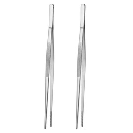 2Pcs 12" Fine Long Tweezer Tongs, Professional Cocktail Garnish Tools, 304 Stainless Steel for Kitchen, Food, Cooking (Stainless Steel 2PCS)