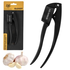 KARL HAUSMANN Garlic Press Stainless Steel Black - Easy to Clean, Dishwasher Safe - Suitable for Garlic & Ginger - Robust Garlic Press Kitchen Aid - Garlic Presses