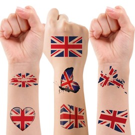 UK Flag Temporary Tattoos Union Uk British Flag Waterproof Tattoos Stickers for Birthday of Her Majesty Queen Elizabeth national holiday International Competitions Face Tattoo Stick