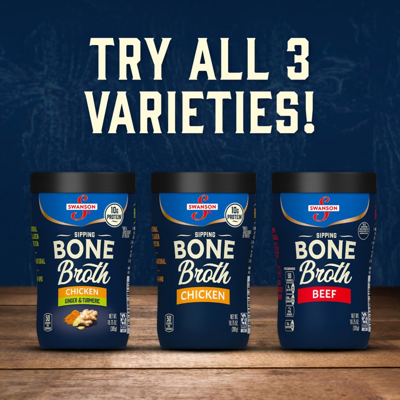 Swanson Sipping Chicken Bone Broth, 10.75 oz Microwavable Cup (8