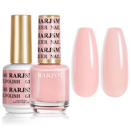 RARJSM Bubble Pink Nude Gel Nail Polish 2pcs Set,Gel and Lacquer Combo,PalePink Air Dry Nail Lacquer and Nude Pink GelPolish LED UV Curing Requires French Manicure DIY Nail Art Home Salon 15ml