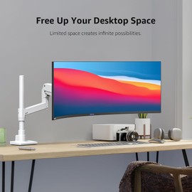 BEWISER Heavy Duty Monitor Arm Ultrawide Monitor Mount for 34-57 inches Screens,Weight Capacity Up to 44 lbs,Full Motion Height Swivel Adjustable Monitor Arm (White)