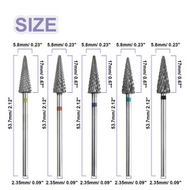 Treki Nail Drill Bits Set, 5pcs Cone Electric Nail File Drill Bit 3/32 Inches Tungsten Steel Nailing Cutter Bits for Home Nails Salon(XC, C, M, F, XF)