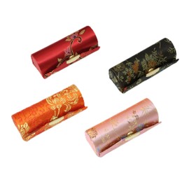 yueton 4 Pack Chinese Style Brocade Lipstick Case Unique Woven Satin Lipstick Holder Lipstick Box with Mirror for Women, Random Colors