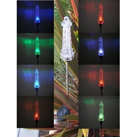 JAYXC HOME Set of 2 Clear Acrylic Lighthouse Solar Garden Yard Landscape Path Stick LED Lights