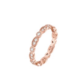 PAVOI 14K Rose Gold Plated Rings Cubic Zirconia Band | Round Milgrain Eternity Bands | Rose Gold Rings for Women Size 9