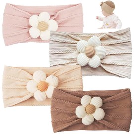 UEAVOID Pack of 4 Baby Girls Nylon Headbands, Baby Flower Headbands for Babies, Hair Accessories for Newborns, Toddlers Hair Bands, Baby Headbands, Baby Headbands