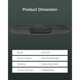 SCITOO Steel Texture Black Rear Step Bumper Assembly fit for 1995-2004 for Toyota Tacoma Rear Bumper Comes without Parking Sensor Holes without Dual Exhaust