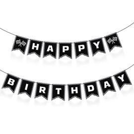Race Car Birthday Banner, Checkered Flag Black and White Racing Banner Hot Car Party Decoration Themed Party Supplies Decorations for Boys Baby Shower Christmas