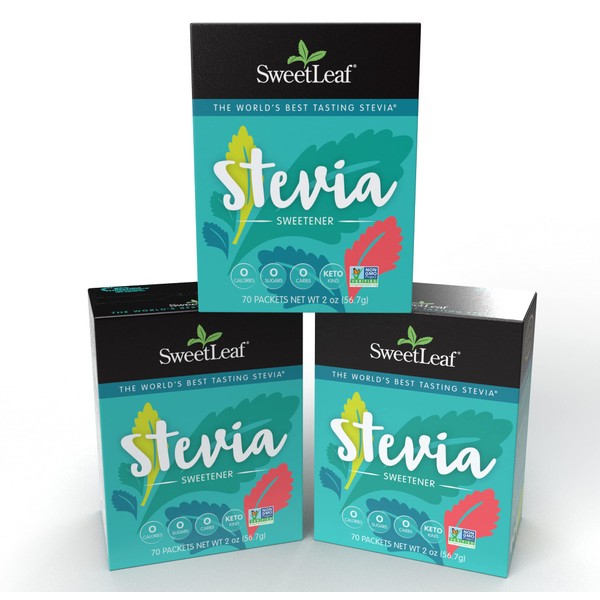 SweetLeaf Edulcorante Stevia, 70 unidades, natural, sin OMG, apto para keto, paquete de 3