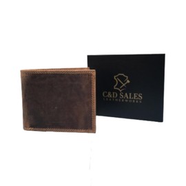 C&D SALES Men's Full Grain Hunter Leather Wallet - RFID Protected Secure and Durable Extra Capacity Billfold with 8 Card Slots, Flip Up ID Window (Tan), Tan Without Embossed, Standard, Bifold