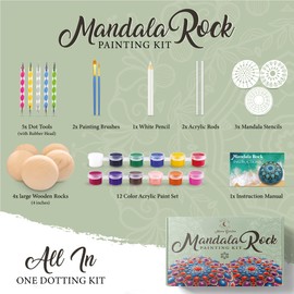 Moon Garden Mandala Rock Painting Kit - Mandala Dotting Tools Kit - Large Wooden Rocks for Painting, Stencils, Acrylic Paints, Dotting Tools for Painting Rocks - Dot Art Kit for Adults & Kids