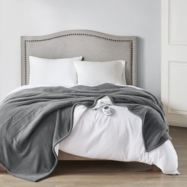 Serta Heated Blanket - Reversible Fleece to Sherpa Electric Blanket, Fast Heating, Auto Shut Off Timer, Multi Heat Setting, ETL Certified, Machine Washable, Grey Twin 84"x 62"