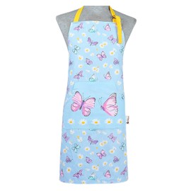 SiXsigma Sports Cooking Aprons for Women Men Chef Aprons for Home and kitchen Butchers BBQ, Bakers, Smoker Grill Aprons Large Pocket Christmas Apron for Men and Women (Sky Blue- Butterfly) Aprons