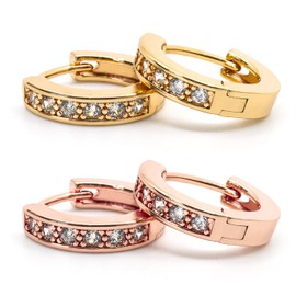 Luxfancy 2 Set de Aretes bañados en Oro Amarillo y Oro Rosa con piedras de Zirconia