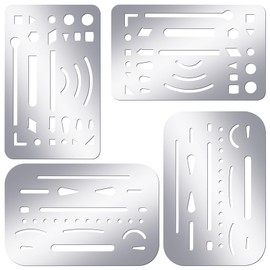 Bewudy 4 Pieces Stainless Steel Stencils Metal Pyrography Drawing Tools Metal Eraser Protective Tool for Mechanical Drawing, Artists, Technical Design (A)