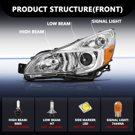 Aosky Headlight Assembly Compatible with 2010 2011 2012 2013 2014 Subaru Outback Legacy Projector Headlamp Chrome Housing with Amber Reflector