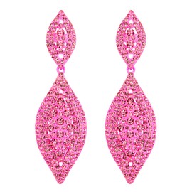 Flyonce Hot Pink Rhinestone Earrings, Sparkly Crystal Wedding Bridal Chandelier Earrings Drop Dangle for Women Prom