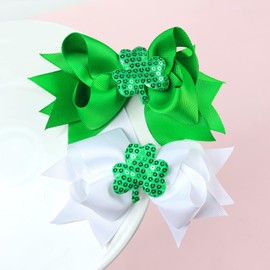 Koolgil Girl's St. Patrick's Day Bowknot Hair Clip Four Leaf Clover Children's Duck Beak Clip Hair Accessories (2 Pcs)