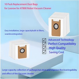Replacement Dust Bags for Loorow AT800 Robot Vacuum Cleaner, Large Capacity Filter Bags Vacuum Cleaner Accessories,