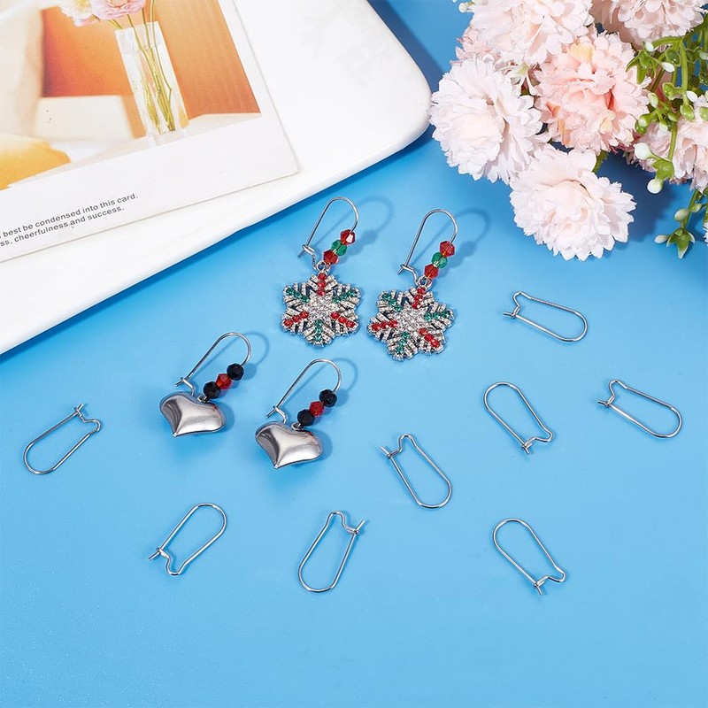 Beebeecraft 1 Box 120Pcs Kidney Ear Wires Stainless Steel Kidney