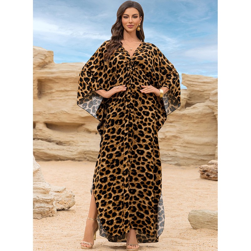 Yanziliu Women Kaftan Dresses Plus Size V-Neck Batwing Sleeves Beach