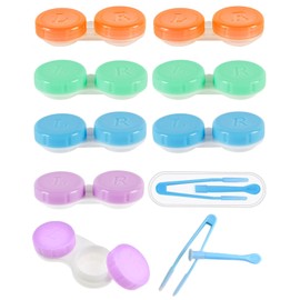 MYGLOAR Contact Lens Case and 2 x Tweezers, Coloured Contact Lens Containers, Contact Lens Cases, Travel Contact Lens Case Set, Leak-Proof Travel Contact Lens Case for Home and On the Go, colour