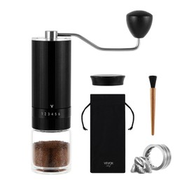 VEVOK CHEF Coffee Grinder Manual Mini Hand Coffee Grinder Portable Coffee Bean Grinder Double Bearing Conical Burr Grinder 6 Levels External Adjustable Setting for Home Camping