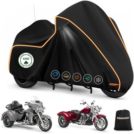 420D Motorcycle Cover for Trike Models Freewheeler, Tri Glide Ultra and CVO Version, Outdoor Bike Cover Windproof Heavy Duty Waterproof Protection(with Antenna Openings&Exhaust Heat Insulation)