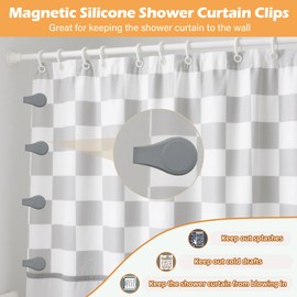 Magnetic Silicone Shower Curtain Clips for Liners,Self-Adhesive Shower Curtain Magnetic Keeper,Windproof Splash Guards to Keep Water in Shower,Easy Installation Shower Clips for Curtain 4 Packs (Grey)