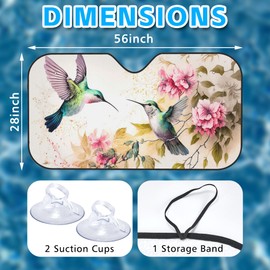 Uiaoiais Foldable Sunshade for Car Windshield,Hummingbird Colorful Flower Car Windshield Sunshade Sun Heat UV Rays Visor Protector for Car Truck SUV, 56 x 28 Inch