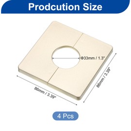 uxcell 4Pcs ABS Plastics Square Shaped Escutcheon Plate, Wall Split Flange, 33mm Diameter Wall-mounted Pipe Mouth Decorative Cover, Gold
