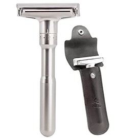Safety Shaving Razor Kit Adjustable Double Edge for Men, Safety Razor with Genuine Leather Travel Case & 10pcs Dorco Blades, Easily Switch Blades - Great Men's Gift Idea