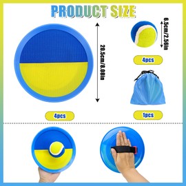 NCTNCX Velcro Ball Game Set Beach Toy Velcro Game Throw Game Children with 4 Catching Discs 4 Balls 1 Storage Bag Catching Game Children 3-12 Years and Adults