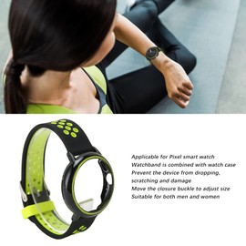 Pixel Watchband Replacement, Full Soft Silicone Smart Watch Strap with Stylish Look and Adjustable Size for Pixel Watch (Black Green)