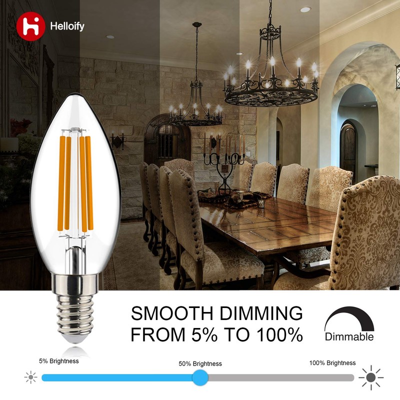helloify B11 Dimmable Vintage LED Edison Candelabra Bulb 4.5W, 60W
