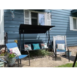 YITAHOME 3 Person Porch Swing Heavy Duty Outdoor Patio Swing Chair with Adjustable Canopy Weather Resistant Steel Frame for Garden, Lawn, Balcony, Black