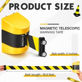 Barydat 16.4 ft Magnetic Retractable Wall Mount Barrier, Crowd Control Safety Belt with ABS Case for Grocery Retail Store Stadium(Black Yellow Rope,Yellow,1 Pc)
