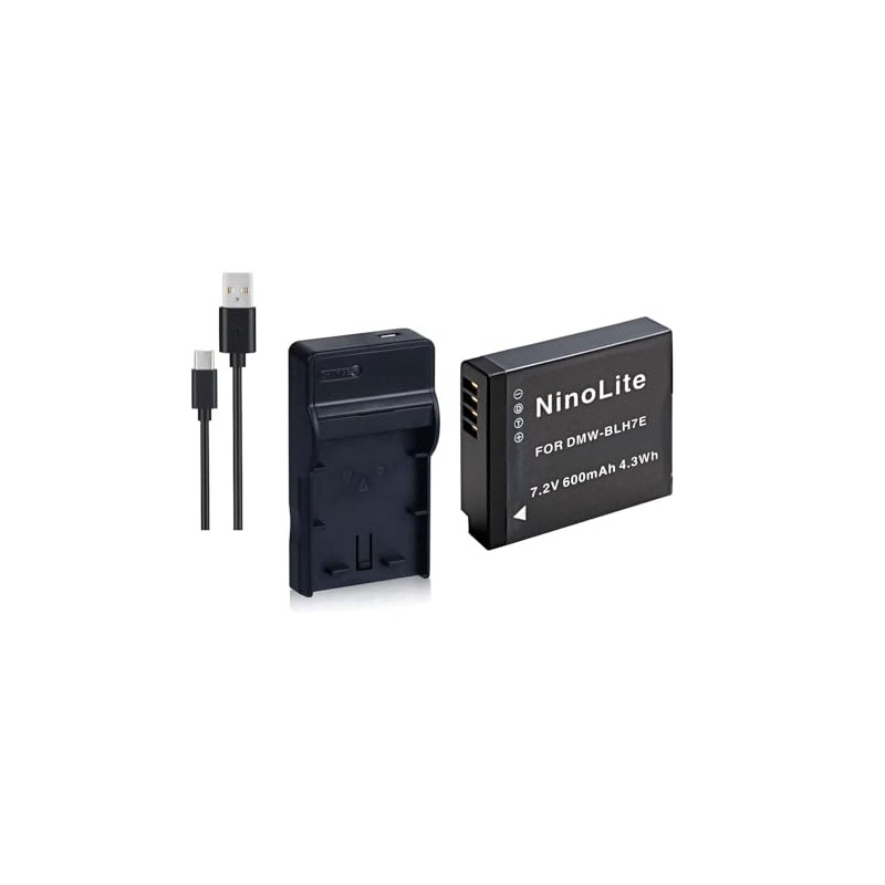 NinoLite 3点セット DMW-BLH7 互換 バッテリー +USB型 充電器 +海外用交換プラグ dc120dmwblh7