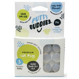 PUTTY BUDDIES Original Swimming Earplugs - Super Soft Moldable Plugs - Block Water - Comfortable - Great for Kids - 3-Pair Pack (Clear)