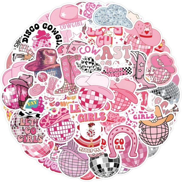 SVGDHZK 55pcs Disco Cowgirl Stickers - Pink Party Decor, Western
