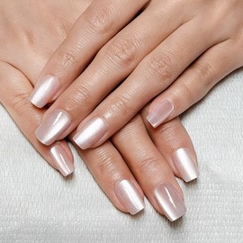 30 Uñas Postizas Cuadradas Cortas Estilo Ojo De Gato Color Nude, Kit De Uñas Reutilizables Con Pestañas Adhesivas, Mini Lima De Uñas, 15 Tamaños (Nude