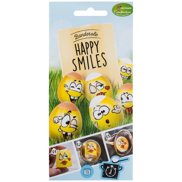 Heitmann Eierfarben - Banderole Happy Smiles - 12 Sleeves in