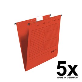 Original Falken 5-pack hanging file UniReg. Made in Germany. Made of recycled cardboard for DIN A4 open sided red Blue Angel ideal for loose leaf filing in the office and public authority