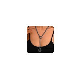 Heart Slip Chain Necklace Cuban Long Chain Affection Link Necklace Submissive Collar Chokers for Women (Black-lock)