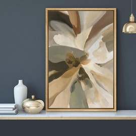 MUDECOR Framed Canvas Print Wall Art Abstract Floral Brushstroke in Warm Neutrals Earthy Tones Illustrations Minimalism Decorative Relax Colorful for Living Room, Bedroom, Office - 24"x36" Natural